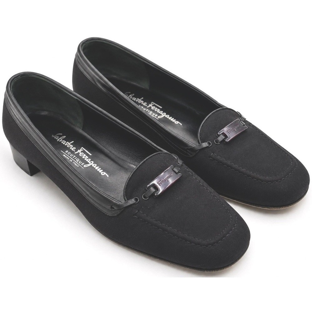 Vtg Salvatore Ferragamo Boutique Black Grosgrain Loafer Gancini Bit 8C